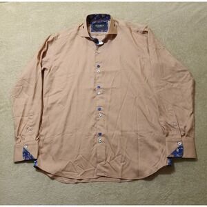 Maceoo Italian Jaquard Fabrics Long Sleeve Button Down Shirt Men's Medium Peach